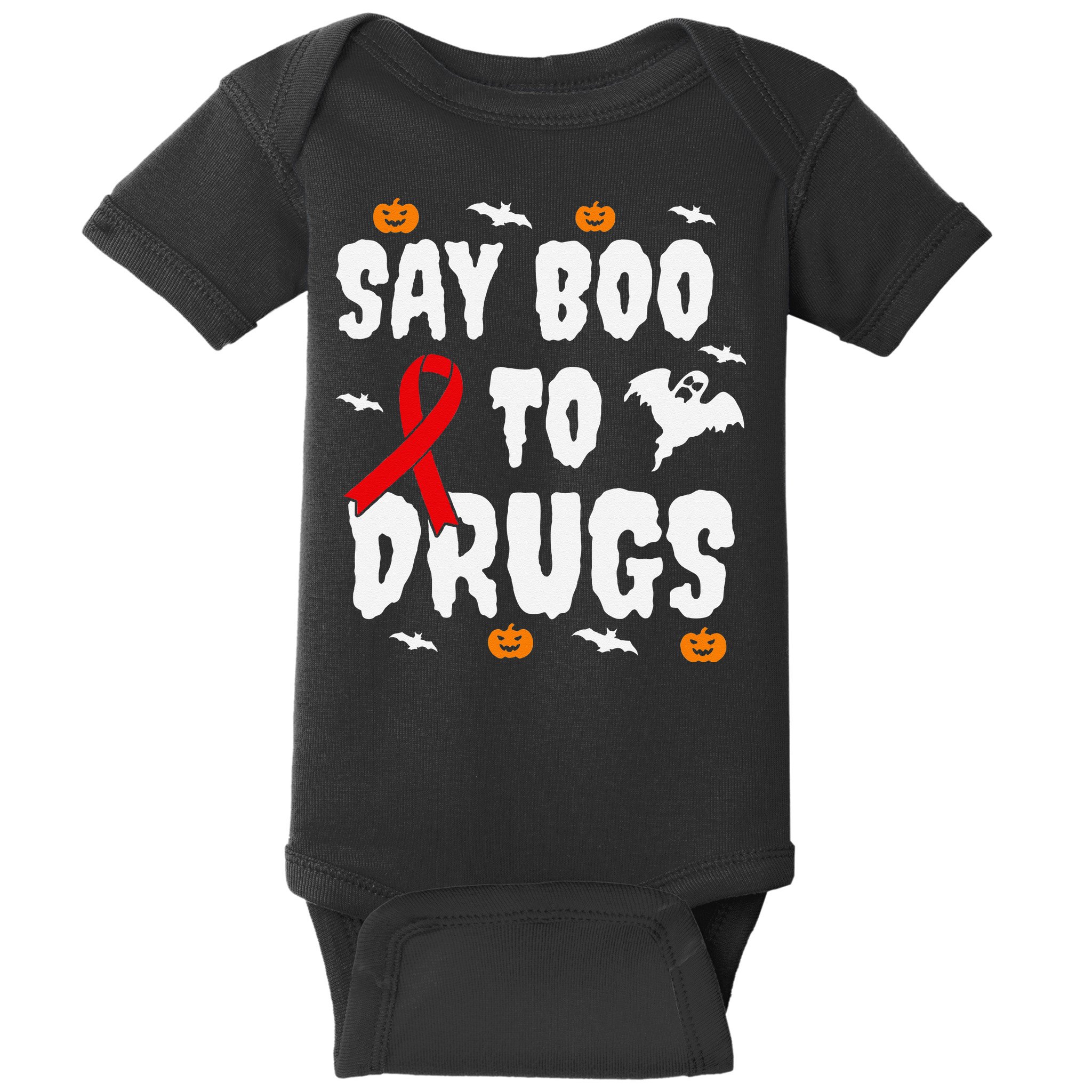 Funny Halloween Gift Say Boo To Drugs Awareness Red Ribbon Baby Bodysuit