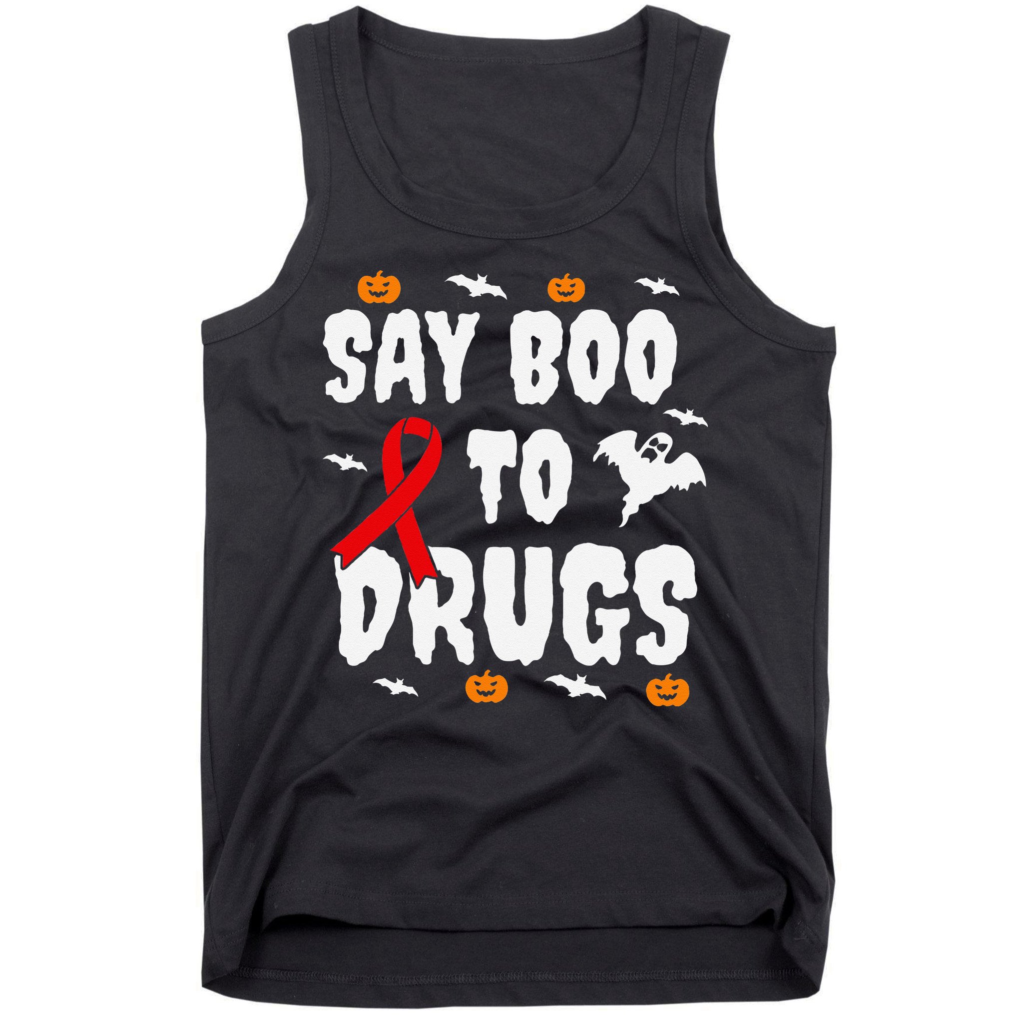 Funny Halloween Gift Say Boo To Drugs Awareness Red Ribbon Tank Top