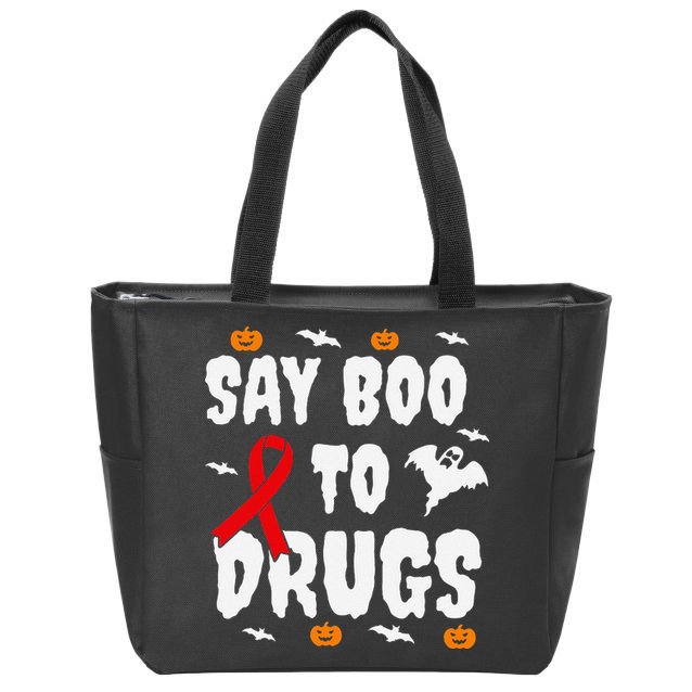 Funny Halloween Gift Say Boo To Drugs Awareness Red Ribbon Zip Tote Bag