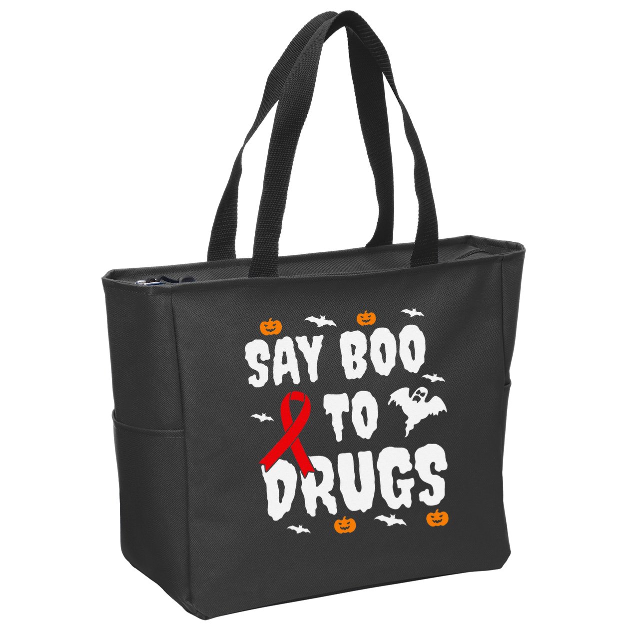 Funny Halloween Gift Say Boo To Drugs Awareness Red Ribbon Zip Tote Bag