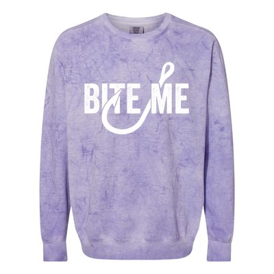 Funnyfish Hook Graphic Fishing Gift For Dad Bite Me Gift Colorblast Crewneck Sweatshirt