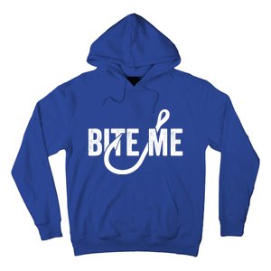 Funnyfish Hook Graphic Fishing Gift For Dad Bite Me Gift Hoodie