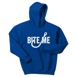 Funnyfish Hook Graphic Fishing Gift For Dad Bite Me Gift Kids Hoodie