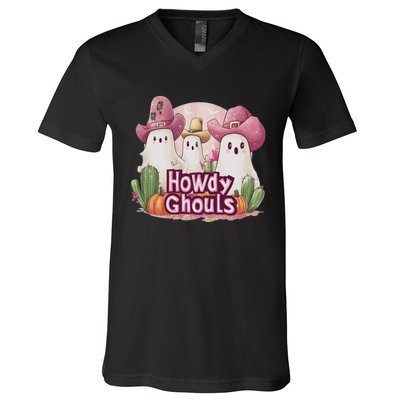 Funny Howdy Ghouls Ghost Halloween Spooky Team V-Neck T-Shirt