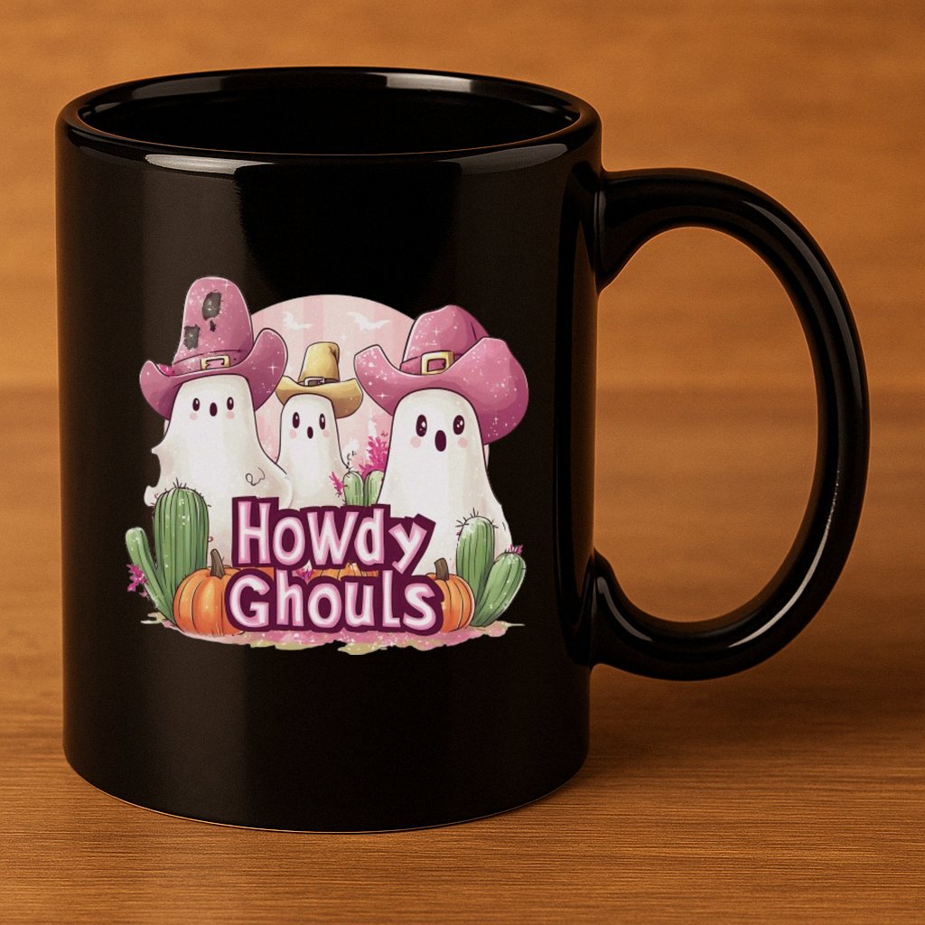 Funny Howdy Ghouls Ghost Halloween Spooky Team 11oz C Handle Ceramic Mug
