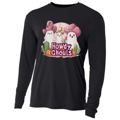 Funny Howdy Ghouls Ghost Halloween Spooky Team Cooling Performance Long Sleeve Crew