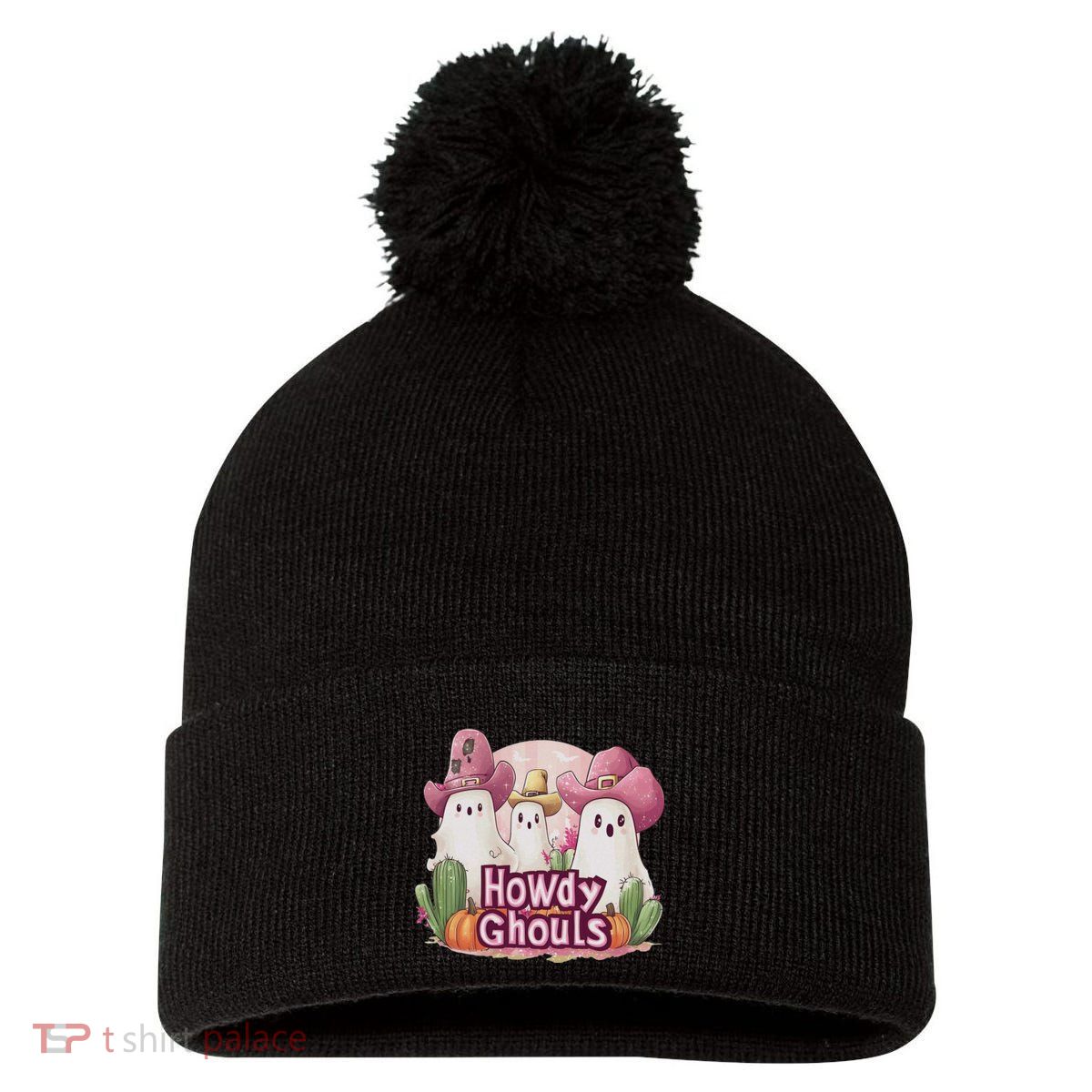 Funny Howdy Ghouls Ghost Halloween Spooky Team Pom Pom 12in Knit Beanie