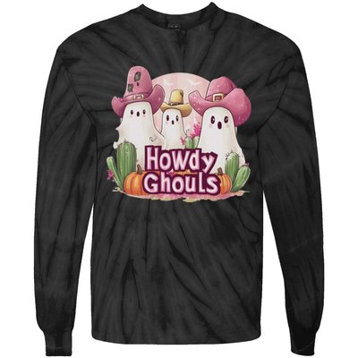 Funny Howdy Ghouls Ghost Halloween Spooky Team Tie-Dye Long Sleeve Shirt