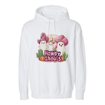 Funny Howdy Ghouls Ghost Halloween Spooky Team Garment-Dyed Fleece Hoodie