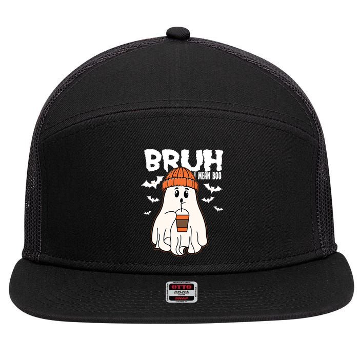 Funny Halloween Ghost Bruh I Mean Boo 7 Panel Mesh Trucker Snapback Hat