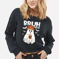 Funny Halloween Ghost Bruh I Mean Boo Cropped Pullover Crew