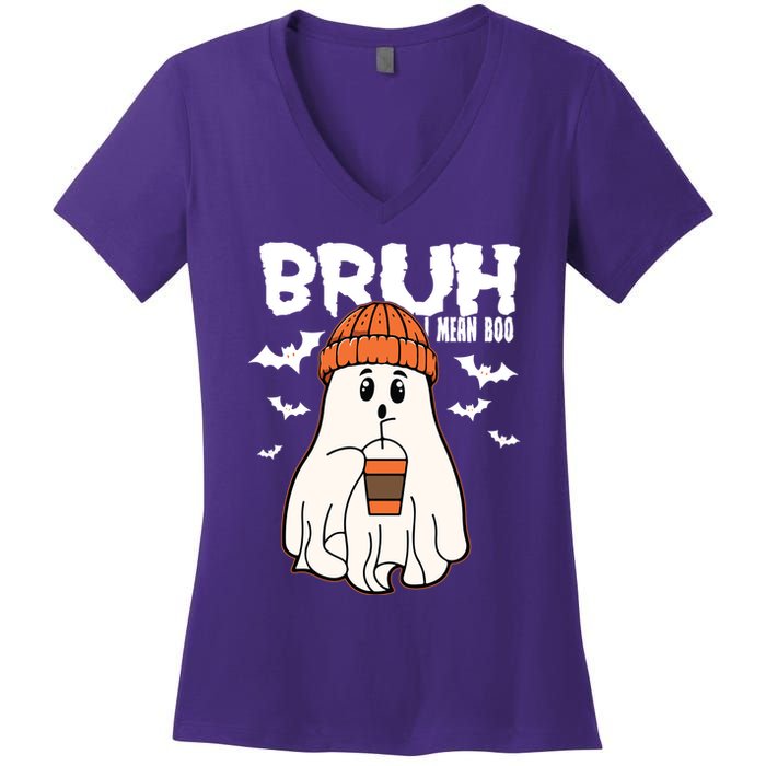 Funny Halloween Ghost Bruh I Mean Boo Women's V-Neck T-Shirt