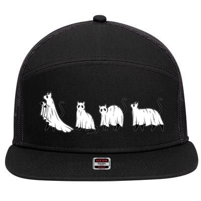 Funny Halloween Ghost Cats 7 Panel Mesh Trucker Snapback Hat