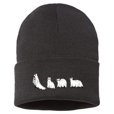 Funny Halloween Ghost Cats Sustainable Knit Beanie