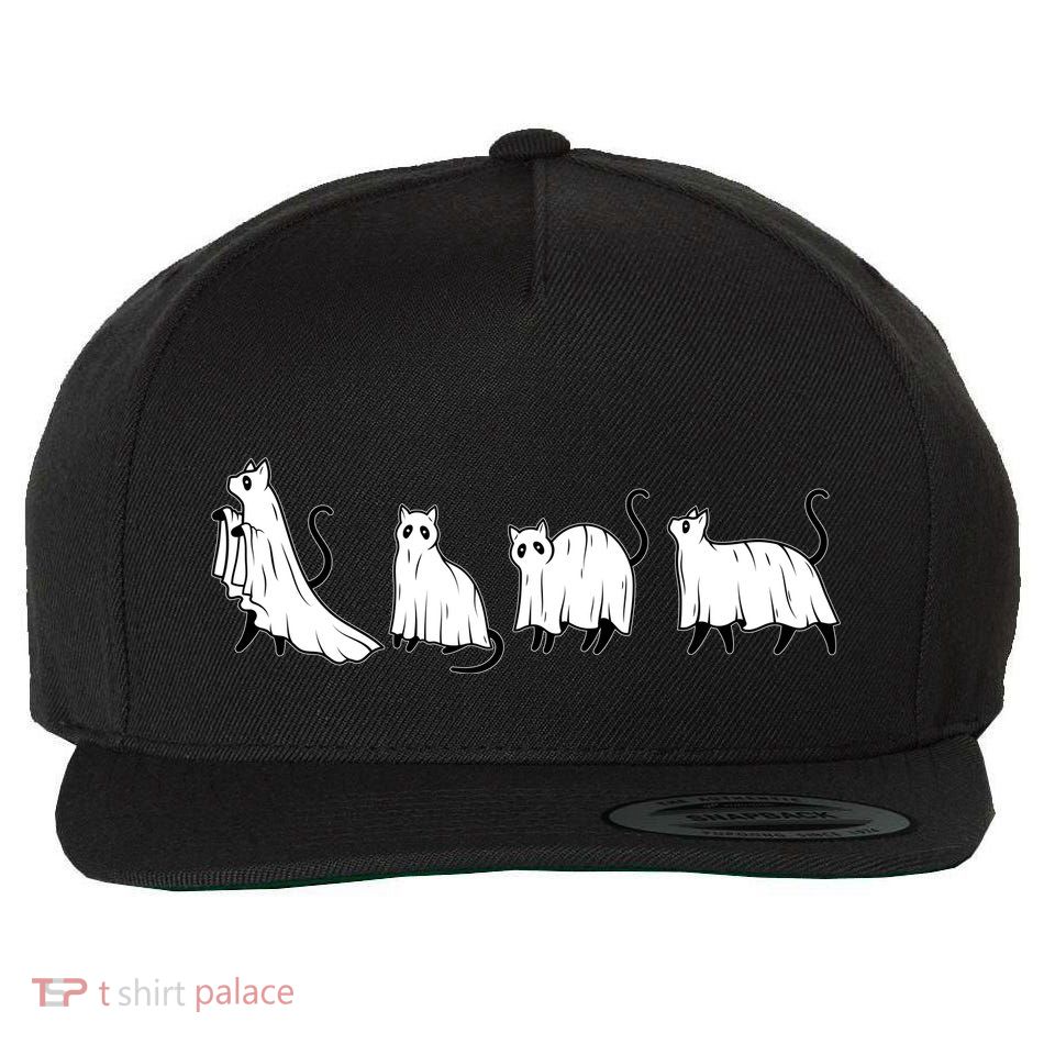 Funny Halloween Ghost Cats Wool Snapback Cap