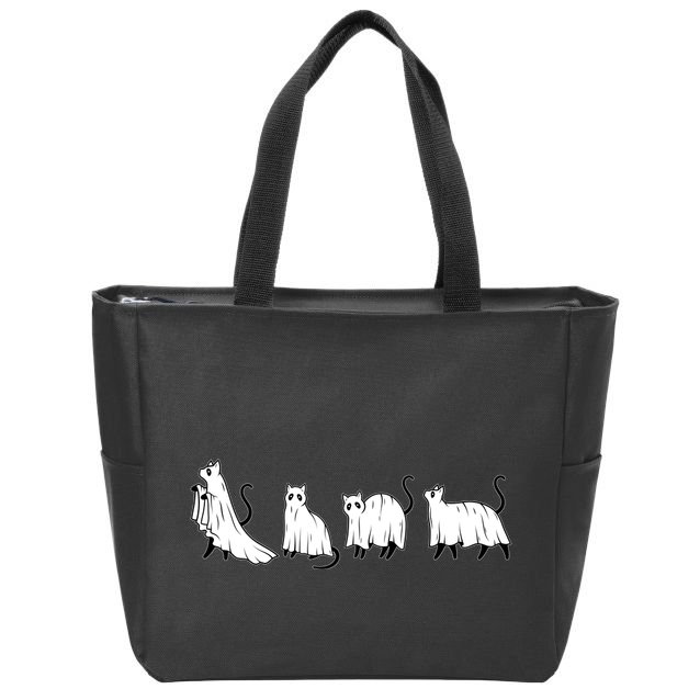 Funny Halloween Ghost Cats Zip Tote Bag