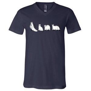 Funny Halloween Ghost Cats V-Neck T-Shirt