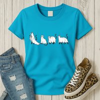 Funny Halloween Ghost Cats Womens T-Shirt