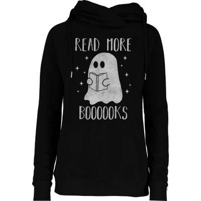 Funny Halloween Ghost Reading Book Spooky and Adorable Womens Funnel Neck Pullover Hood