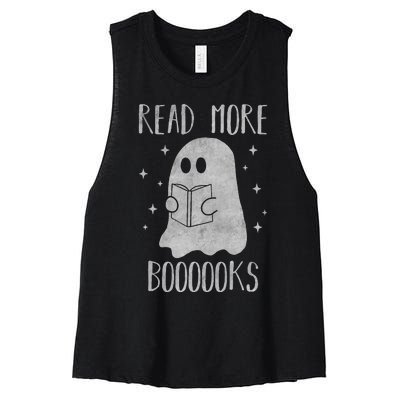 Funny Halloween Ghost Reading Book Spooky and Adorable Women's Racerback Cropped Tank