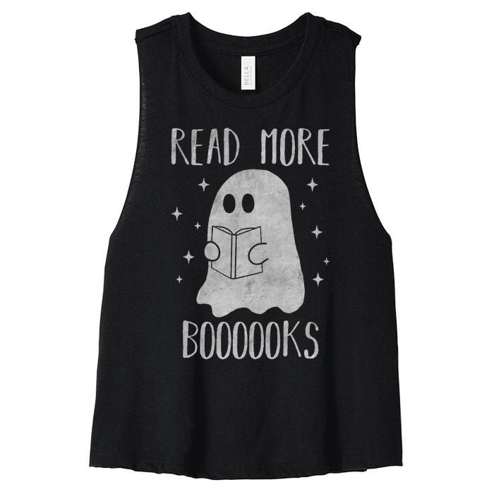 Funny Halloween Ghost Reading Book Spooky and Adorable Women's Racerback Cropped Tank