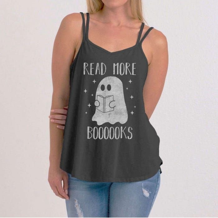 Funny Halloween Ghost Reading Book Spooky and Adorable Women's Strappy Tank