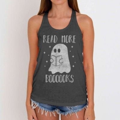 Funny Halloween Ghost Reading Book Spooky and Adorable Women's Knotted Racerback Tank