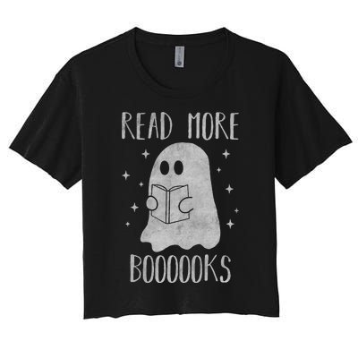 Funny Halloween Ghost Reading Book Spooky and Adorable Women's Crop Top Tee