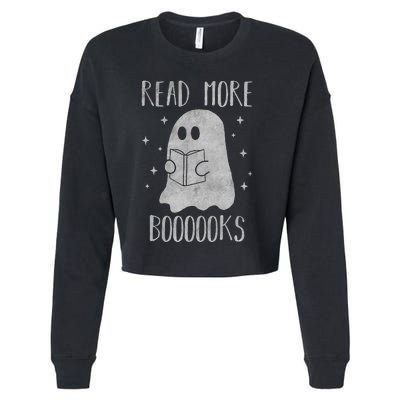 Funny Halloween Ghost Reading Book Spooky and Adorable Cropped Pullover Crew