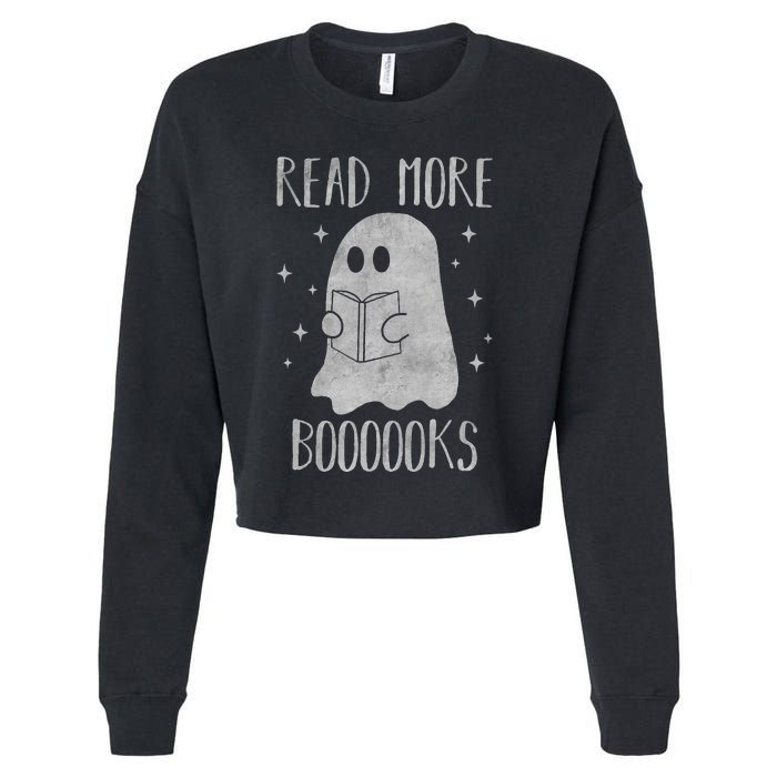 Funny Halloween Ghost Reading Book Spooky and Adorable Cropped Pullover Crew