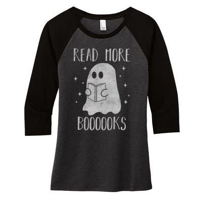 Funny Halloween Ghost Reading Book Spooky and Adorable Women's Tri-Blend 3/4-Sleeve Raglan Shirt