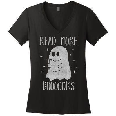 Funny Halloween Ghost Reading Book Spooky and Adorable Women's V-Neck T-Shirt