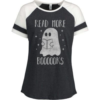 Funny Halloween Ghost Reading Book Spooky and Adorable Enza Ladies Jersey Colorblock Tee