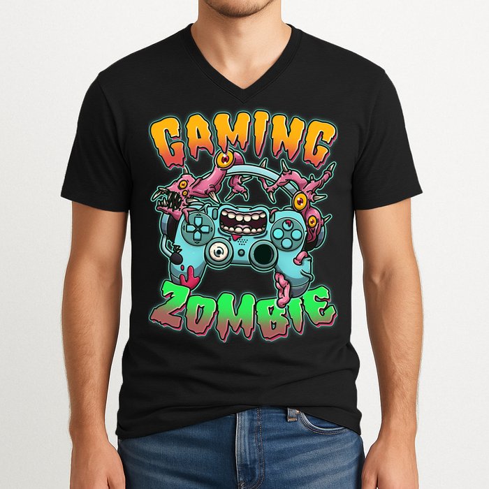 Funny Halloween Gaming Zombie Game Controller V-Neck T-Shirt