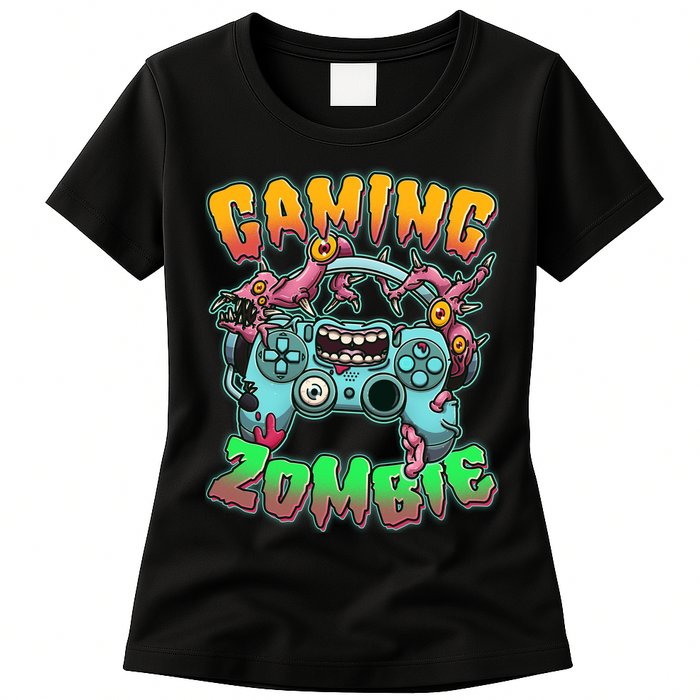 Funny Halloween Gaming Zombie Game Controller Womens T-Shirt