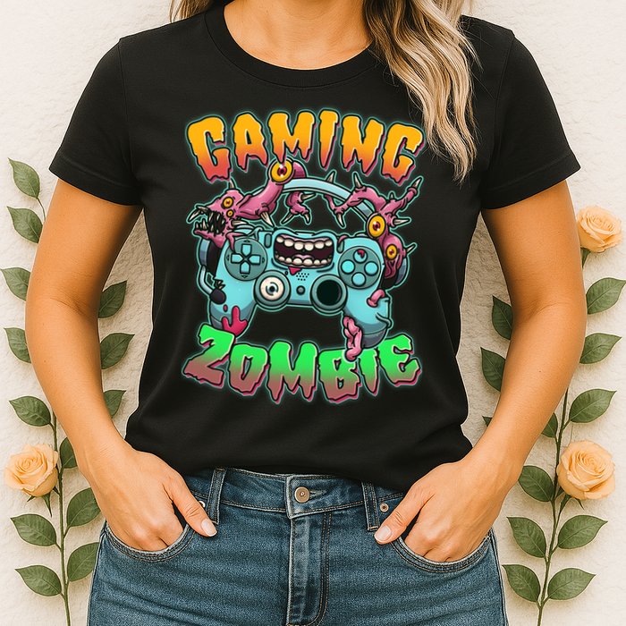 Funny Halloween Gaming Zombie Game Controller Womens T-Shirt