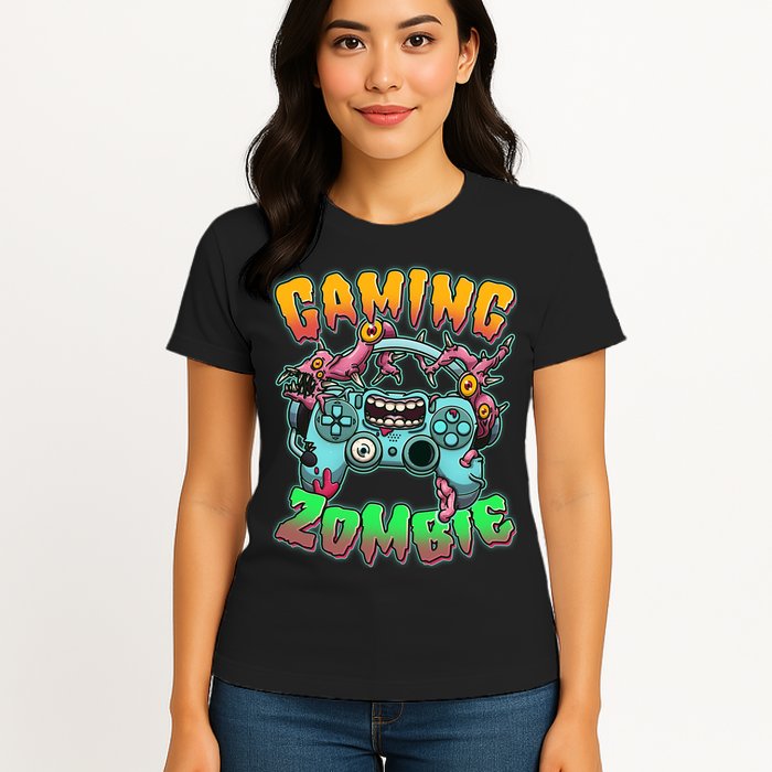 Funny Halloween Gaming Zombie Game Controller Womens T-Shirt