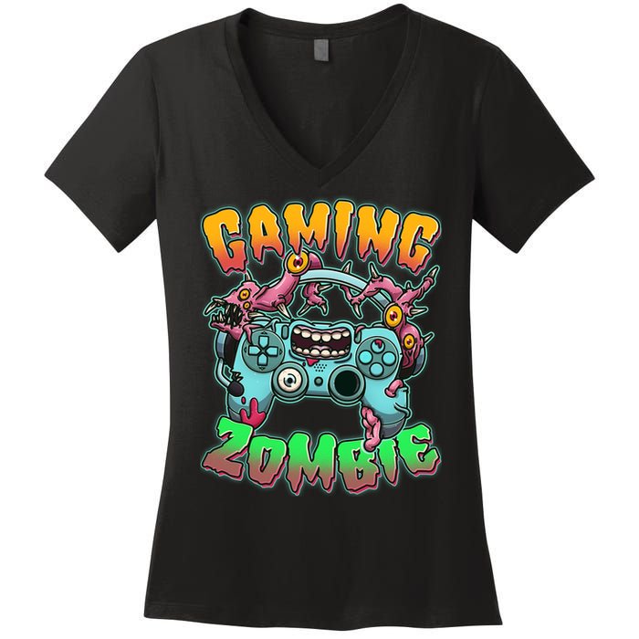 Funny Halloween Gaming Zombie Game Controller Women's V-Neck T-Shirt