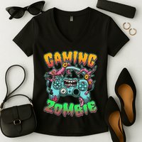 Funny Halloween Gaming Zombie Game Controller Women's V-Neck T-Shirt