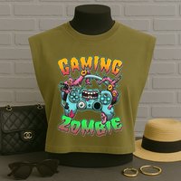 Funny Halloween Gaming Zombie Game Controller Garment-Dyed Women's Muscle Tee