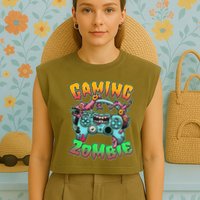 Funny Halloween Gaming Zombie Game Controller Garment-Dyed Women's Muscle Tee