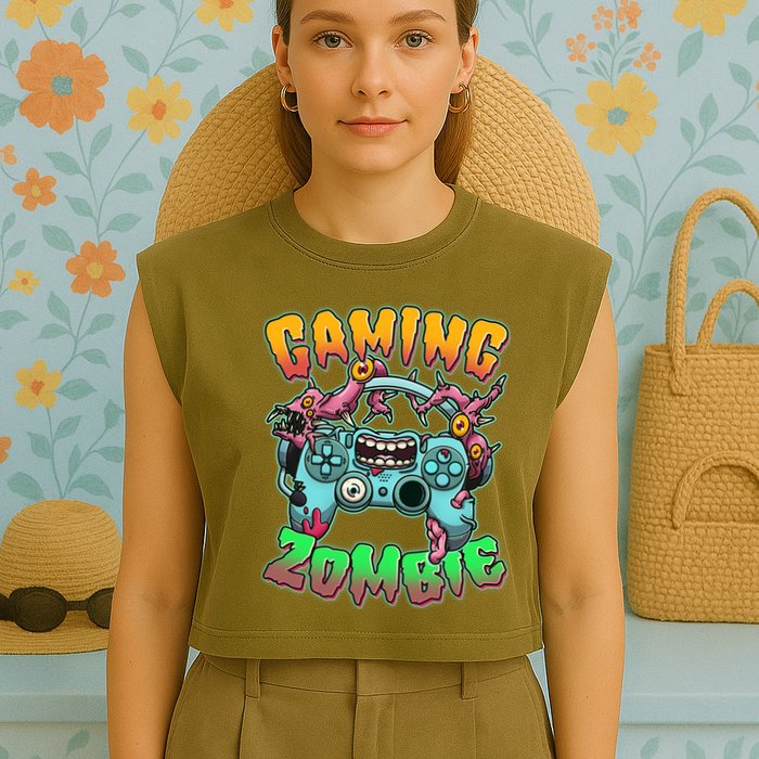 Funny Halloween Gaming Zombie Game Controller Garment-Dyed Women's Muscle Tee