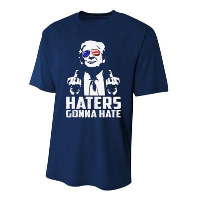 Funny Haters Gonna Hate President Donald Trump Middle Finger Performance Sprint T-Shirt