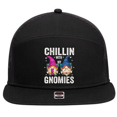 Funny Hiking Gnomes For Camper Chillin With My Gnomies Gift 7 Panel Mesh Trucker Snapback Hat