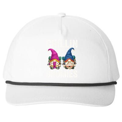 Funny Hiking Gnomes For Camper Chillin With My Gnomies Gift Snapback Five-Panel Rope Hat