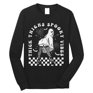 Funny Halloween Ghost Thick Thighs Spooky Vibes Workout Gym Long Sleeve Shirt