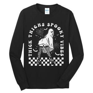 Funny Halloween Ghost Thick Thighs Spooky Vibes Workout Gym Tall Long Sleeve T-Shirt