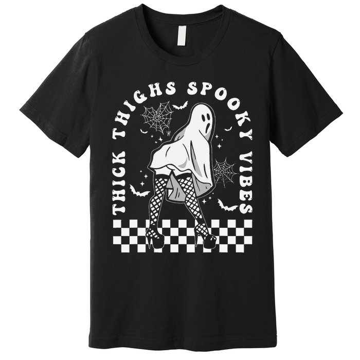 Funny Halloween Ghost Thick Thighs Spooky Vibes Workout Gym Premium T-Shirt