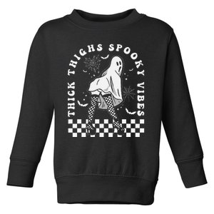 Funny Halloween Ghost Thick Thighs Spooky Vibes Workout Gym Toddler Sweatshirt