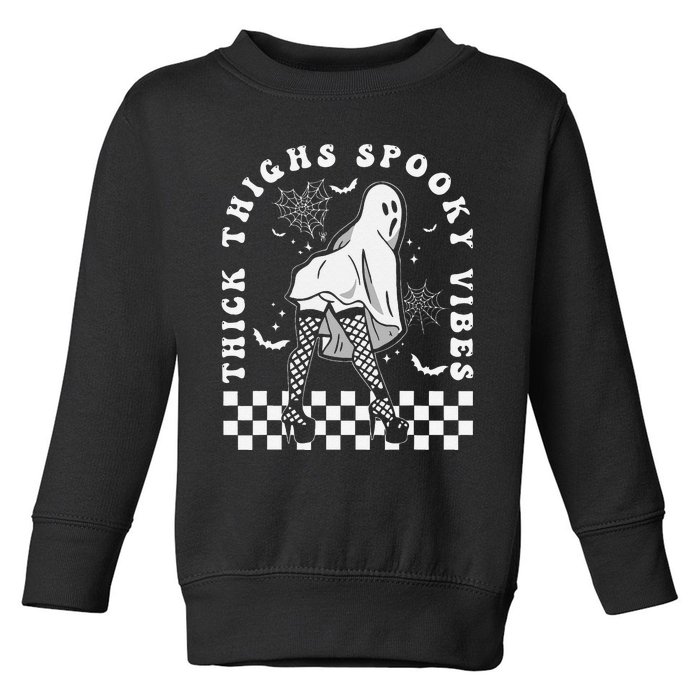 Funny Halloween Ghost Thick Thighs Spooky Vibes Workout Gym Toddler Sweatshirt